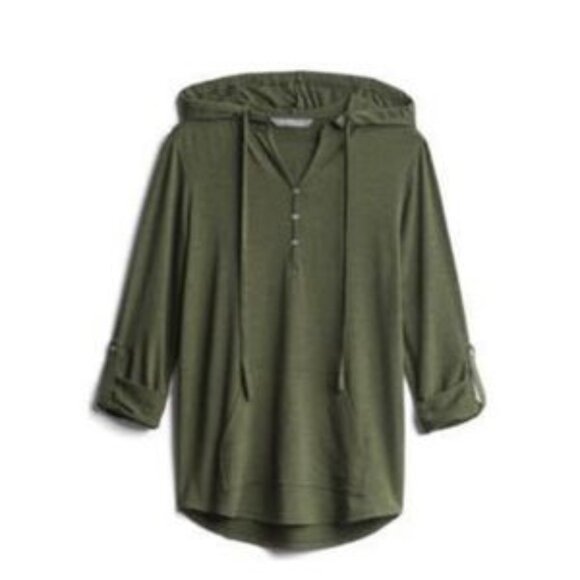 Market & Spruce 'Salvatrice' Hooded Henley Roll Tab Knit Top in Olive - Picture 12 of 13